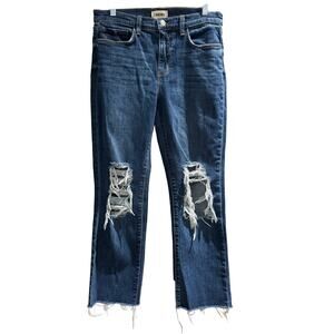 L’agence Jordan Cropped Straight High Rise Classic Vintage Destruct Denim Jeans